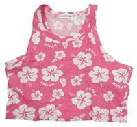 Růžovo-bílý květovaný crop top Terranova