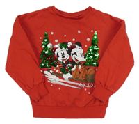 Červená mikina s Mickeym a Minnie George