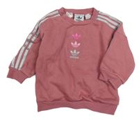 Starorůžová mikina s logem a pruhy Adidas