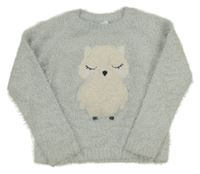 Světlemodrý chlupatý svetr se sovou C&A