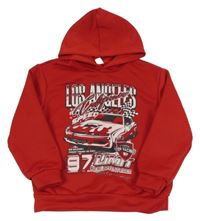 Červená ľahká mikina s autom a kapucňou Shein