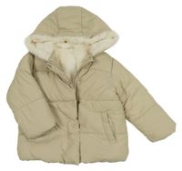 Světlebéžová šusťáková zimní bunda s kapucí 