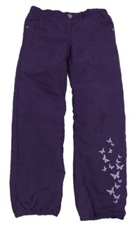 Fialové šusťákové podšité kalhoty s motýlky Topolino