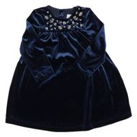 Tmavomodré zamatové šaty s výšivkou C&A