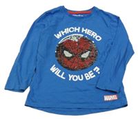 Modré triko se Spidermanem z flitrů marvel