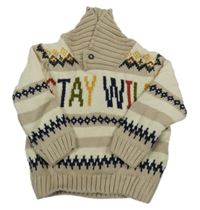 Smotanový vzorovaný sveter s nápisom C&A