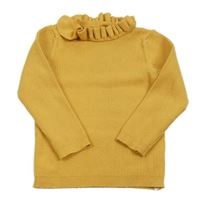 Okrový ľahký rebrovaný sveter s volánikom George