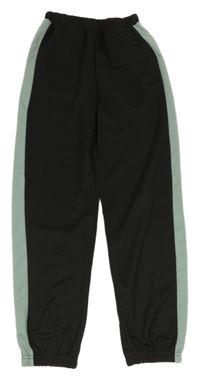 Černé sportovní tepláky se zeleným pruhem shein