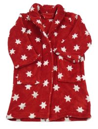Červený chlupatý župan s hvězdami 
