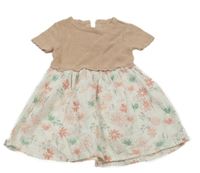 Svetloružové pletené šaty s bílou květovanou sukní g