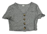 Sivý melírovaný úpletový crop top s gombíkmi shein