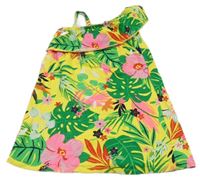 Žlto-zeleno-ružové kvetované šaty s volánikom George