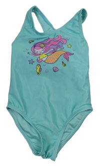 Světlemodré jednodílné plavky s mořskou pannou 