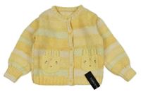 Nové - žltý pruhovaný žinylkový prepínaci sveter s králikmi dunnes