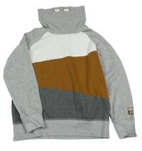 Sivo-hnedo-biela mikina s komínovým golierom Yigga