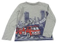 Sivé melírované tričko s mrakodrapy a hasičským autom S. Oliver