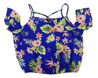 Tmavomodrý kvetovaný crop top s volnými rameny New Look