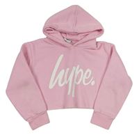 Ružová crop mikina s logom a kapucňou Hype