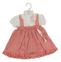 3set - Růžovo-bílé květované šaty + růžové květované kalhotky pod šaty + bílo-růžová čelenka 