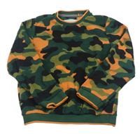 Kaki-čierno-oranžová army fleecová mikina Next