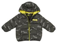 Antracitová šušťáková zimná bunda s netopýry a kapucí - Batman