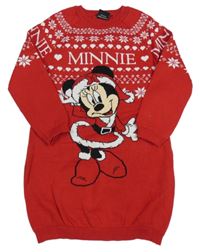 Červeno-biele svetrové šaty s Minnie a norským vzorom zn. Primark