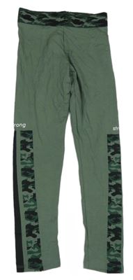 Zeleno-kaki-čierne legíny s army pruhmi a nápismi George