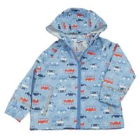 Svetlomodrá vodeodolná jarná bunda s autami a kapucňou Lupilu