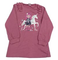 Ružová šatová mikinová tunika s dívkou a volánikmi Kiki&Koko