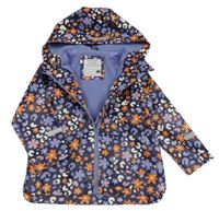 Fialovo-bielo-oranžová kvetovaná vodeodolná lehce zateplená bunda s leopardím vzorom a kapucňou Primark