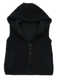 Černá huňatá vesta s kapucí George