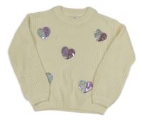 Smotanový sveter so srdíčkem z flitrů C&A