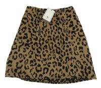 Nové - Béžovo-čierna vlnená sukňa s leopardím vzorom Tu
