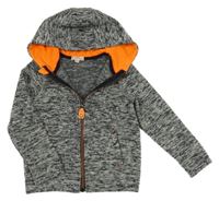 Šedá melírovaná pletená propínací mikina s kapucí 