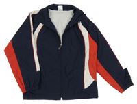 Tmavomodro-bielo-červená šušťáková jarná bunda