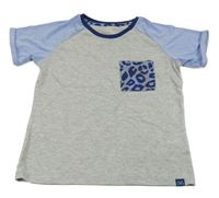 Sivo-modré tričko s vreckom s leopardím vzorom