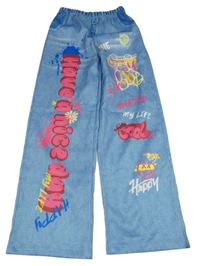 Světlemodré široké legíny riflového vzhledu s nápismi Shein