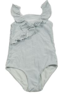 Bílo-modré pruhované jednodílné plavky s volánkem H&M