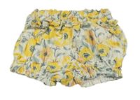 Bílo-žluto-zelené květované třpytivé kraťasy 
