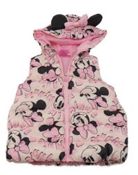 Světlerůžová šusťáková zateplená vesta s Minnie a kapucí Disney