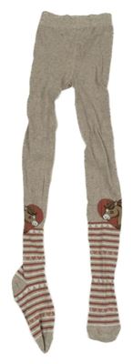 Béžovo-starosrůžovo-bílé pruhované punčocháče s koníky 