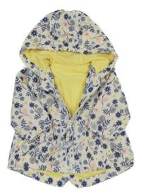 Bielo-modrá kvetovaná šušťáková lehce zateplená bunda s kapucňou Nutmeg