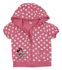 Růžovo-bílá puntíkatá propínací vesta s Minnie a kapucí Disney