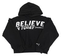 Čierna crop mikina s nápismi a kapucňou H&M