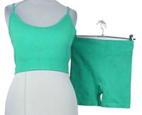2set - Dámsky zelený rebrovaný elastický crop top + kraťasy