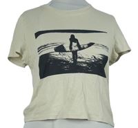 Dámske béžové crop tričko s potlačou H&M