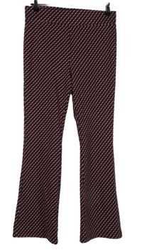 Dámske čierno-červené vzorované pletené zvonové nohavice zn. M&S