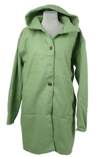 Dámsky svetlozelený flaušový kabát s kapucňou