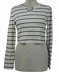 Dámske bielo-čierne pruhované rebrované crop tričko Shein