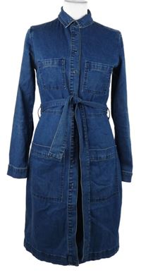 Dámske tmavomodré rifľové košeľové šaty s opaskom Denim